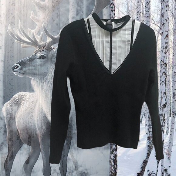 Cute Mexx Black V Neck Sweater with Pretty looped yarn on Neckline - Picture 1 of 9